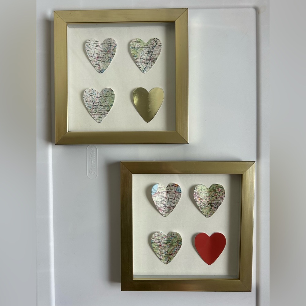 Two Map Heart Hanging Pictures